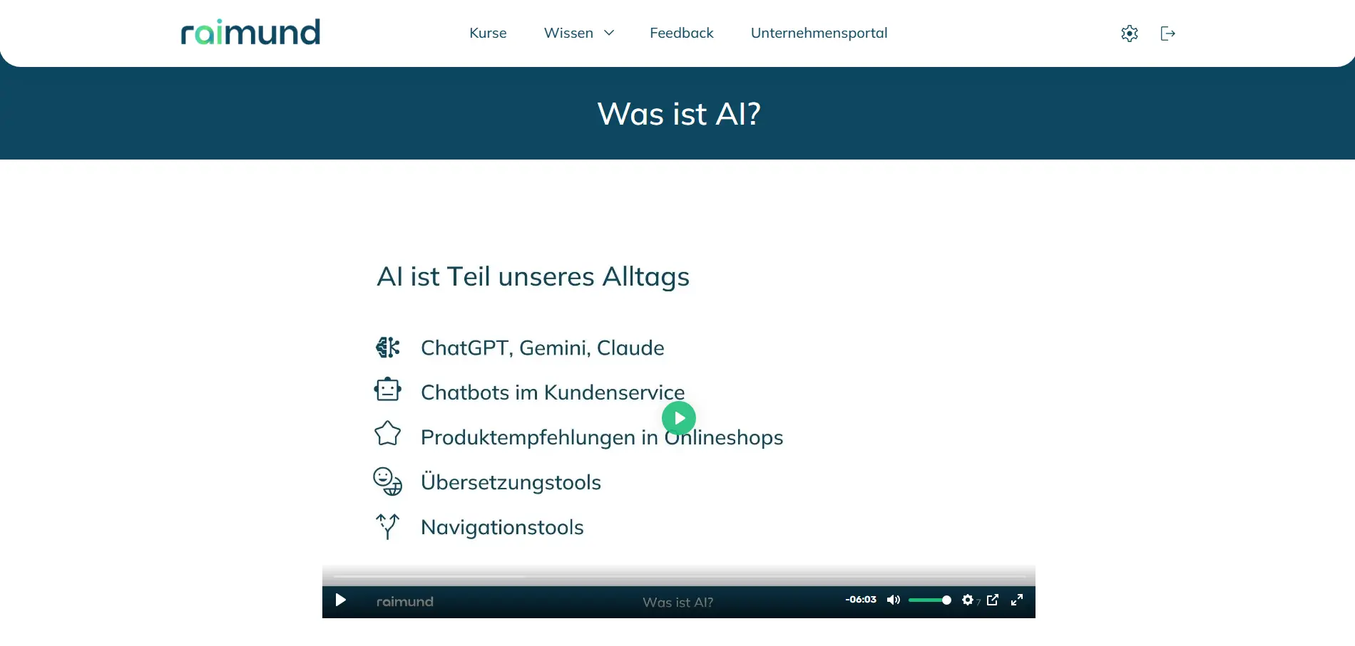 Screenshot aus de raimund AI-E-Learning-Plattform
