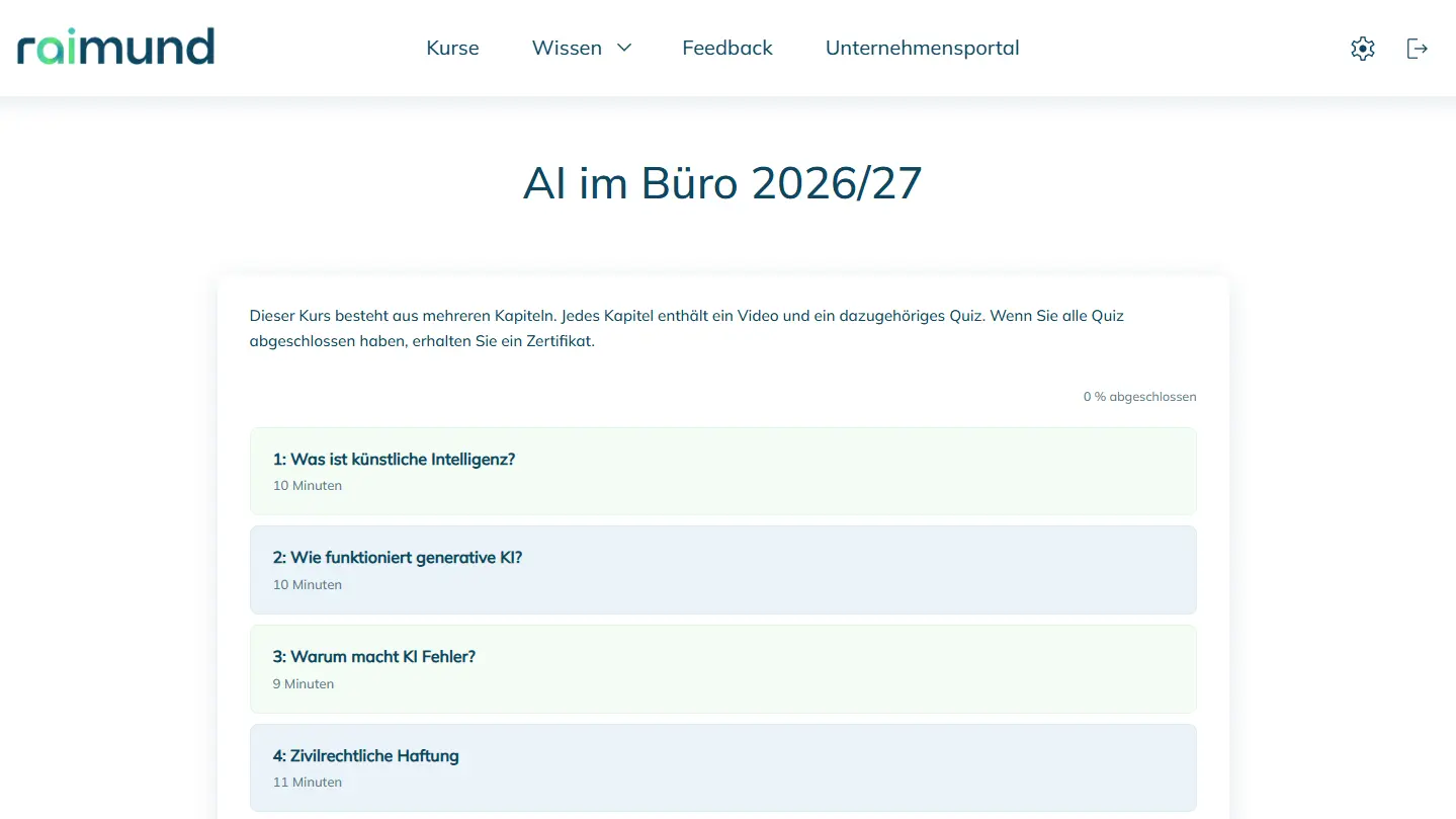 Screenshot des Kurses AI im Büro 2026/27